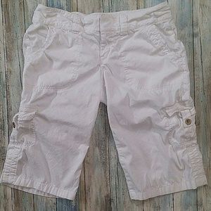 Express Cargo Capri Pants Adjustable Solid White